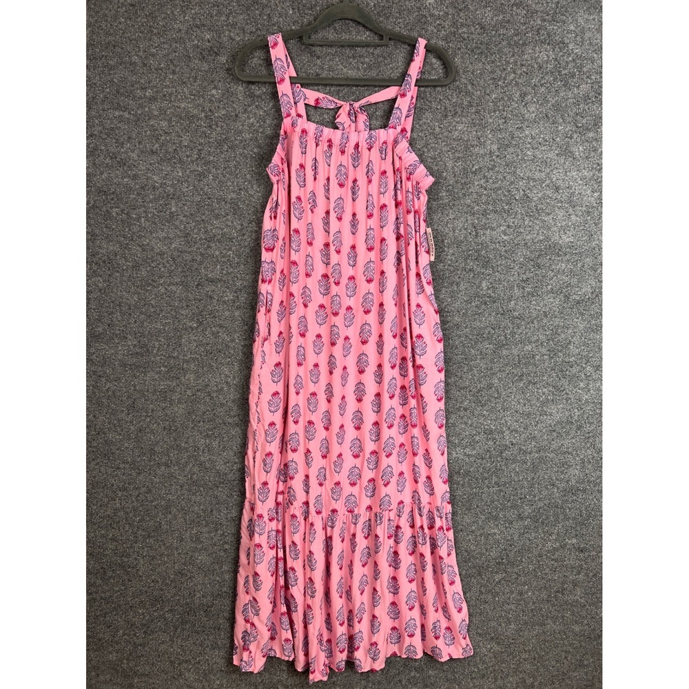 NEW Old Navy Pink Floral Maxi Dress Tie Shoulder Ruffle Hem Size M